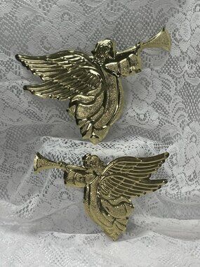 Vintage Angel With Horn Gold Wall Decor Tin MCM